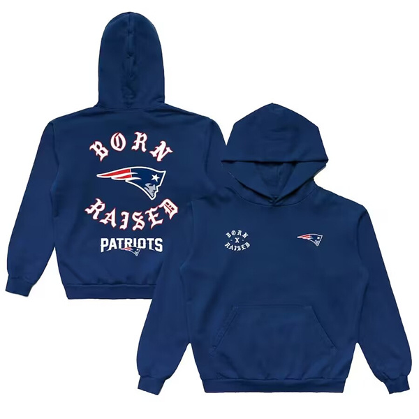 Men's New England Patriots Navy Born x Raised Pullover Hoodie Men's New England Patriots Navy Born x Raised Pullover Hoodie